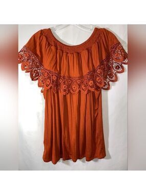 80 Park Blouse Burnt Orange Ruffle Accent Sleeveless
